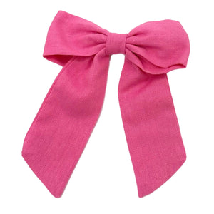 Bubblegum Pink Long Tail Linen Bow