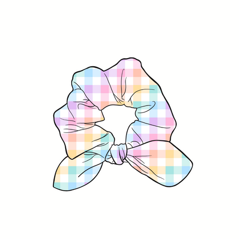 Pastel Gingham Hand Tied  Knotted Bow Scrunchie
