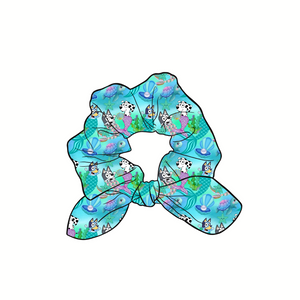 Heelers Under the Sea Hand Tied  Knotted Bow Scrunchie