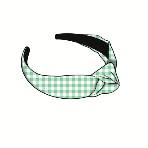 Green Gingham Knotted Headband