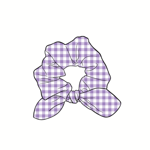 Purple Gingham Hand Tied  Knotted Bow Scrunchie