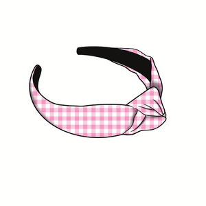 Pink Gingham Knotted Headband