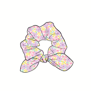Spring Fling Floral Hand Tied  Knotted Bow Scrunchie