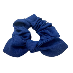Royal Blue Linen Hand Tied  Knotted Bow Scrunchie