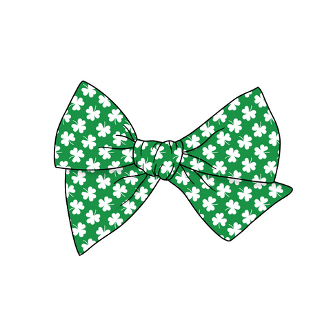 White Clovers 5" Pre-Tied Fabric Bow