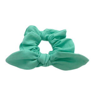 Mint Linen Hand Tied  Knotted Bow Scrunchie