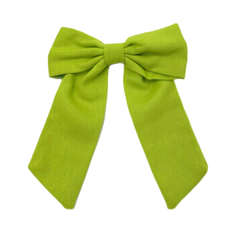Lime Green Long Tail Linen Bow