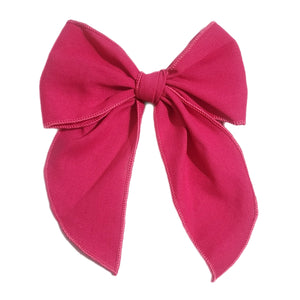 Bright Pink Linen Large Serged Edge Pre-Tied Fabric Bow