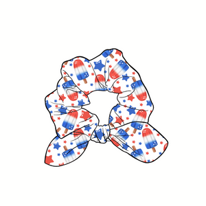 Red White and Cool  Hand Tied  Knotted Bow Scrunchie