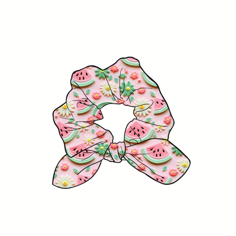 Sweet Watermelon Hand Tied  Knotted Bow Scrunchie