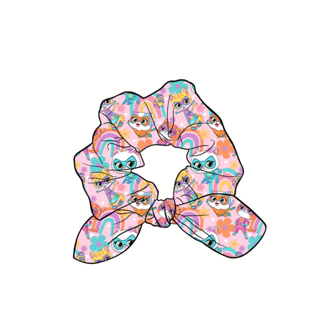 Super Kitten Hand Tied  Knotted Bow Scrunchie