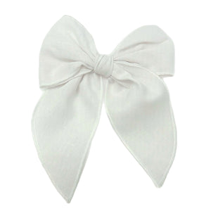 White Linen Large Serged Edge Pre-Tied Fabric Bow