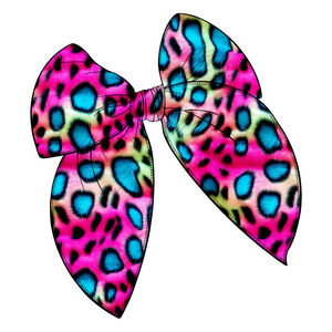 Electric Neon Leopard Large Serged Edge Pre-Tied Fabric Bow