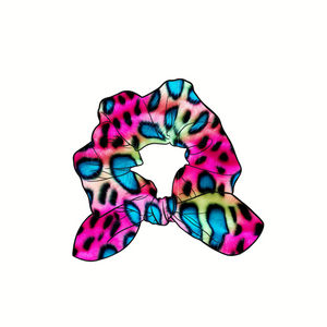 Electric Neon Leopard Hand Tied  Knotted Bow Scrunchie