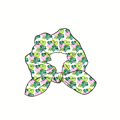 Lil' Miss Lucky Charm Hand Tied  Knotted Bow Scrunchie