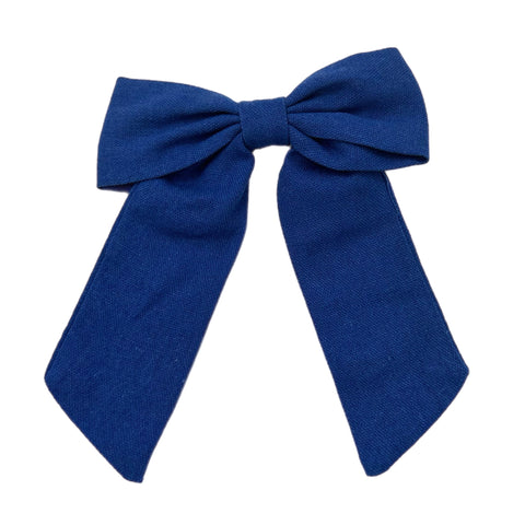 Royal Blue Long Tail Linen Bow