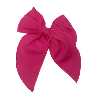 Hot Pink Linen Large Serged Edge Pre-Tied Fabric Bow