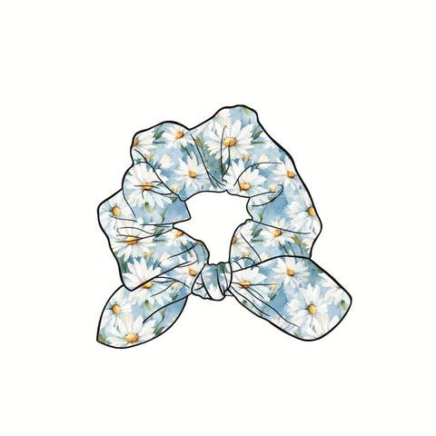 Daisy Delight Hand Tied  Knotted Bow Scrunchie