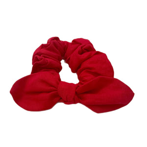 Red Linen Hand Tied  Knotted Bow Scrunchie