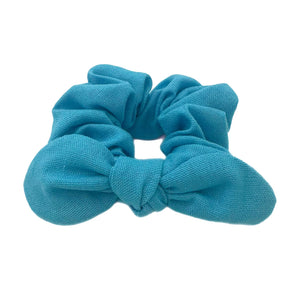 Carolina Blue Linen Hand Tied  Knotted Bow Scrunchie