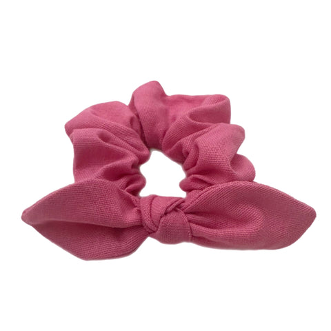 Bubblegum Pink Linen Hand Tied  Knotted Bow Scrunchie