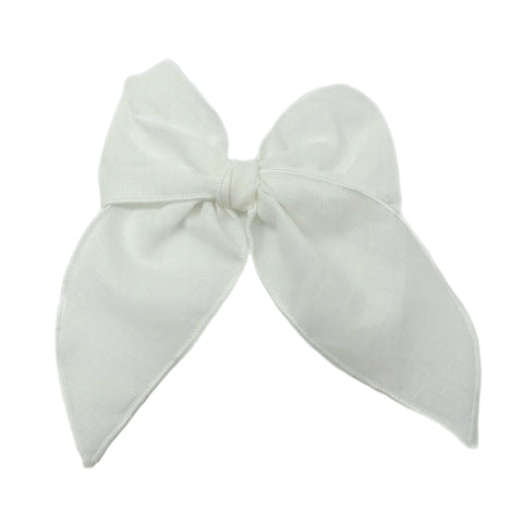 Off White Linen Large Serged Edge Pre-Tied Fabric Bow