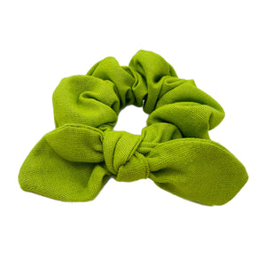 Lime Green Linen Hand Tied  Knotted Bow Scrunchie