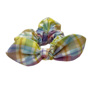 Linen Spring Plaid Hand Tied  Knotted Bow Scrunchie