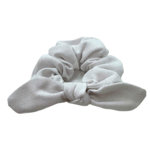 White Linen Hand Tied  Knotted Bow Scrunchie