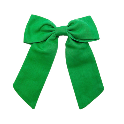 Green Long Tail Linen Bow