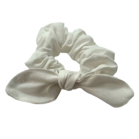 Off White Linen Hand Tied  Knotted Bow Scrunchie