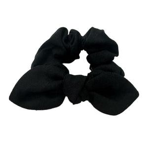 Black Linen Hand Tied  Knotted Bow Scrunchie