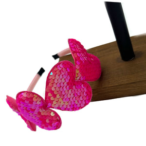 Hot Pink Sequin Heart Headband