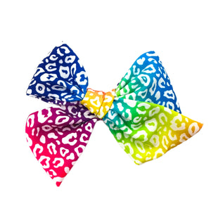 Ombre Rainbow Leopard 5" Pre-Tied Fabric Bow