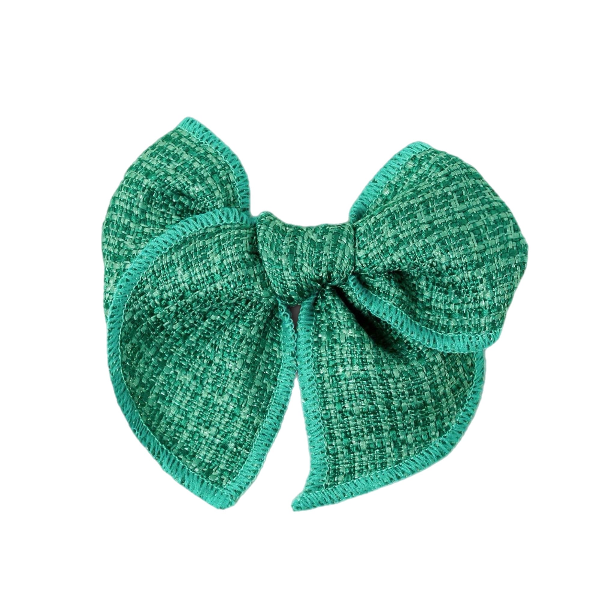 4.5" Green Pre-Tied Tweed Like Bow