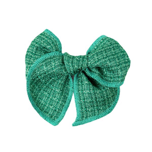 (Pre-Order)  4.5" Green Pre-Tied Tweed Like Bow