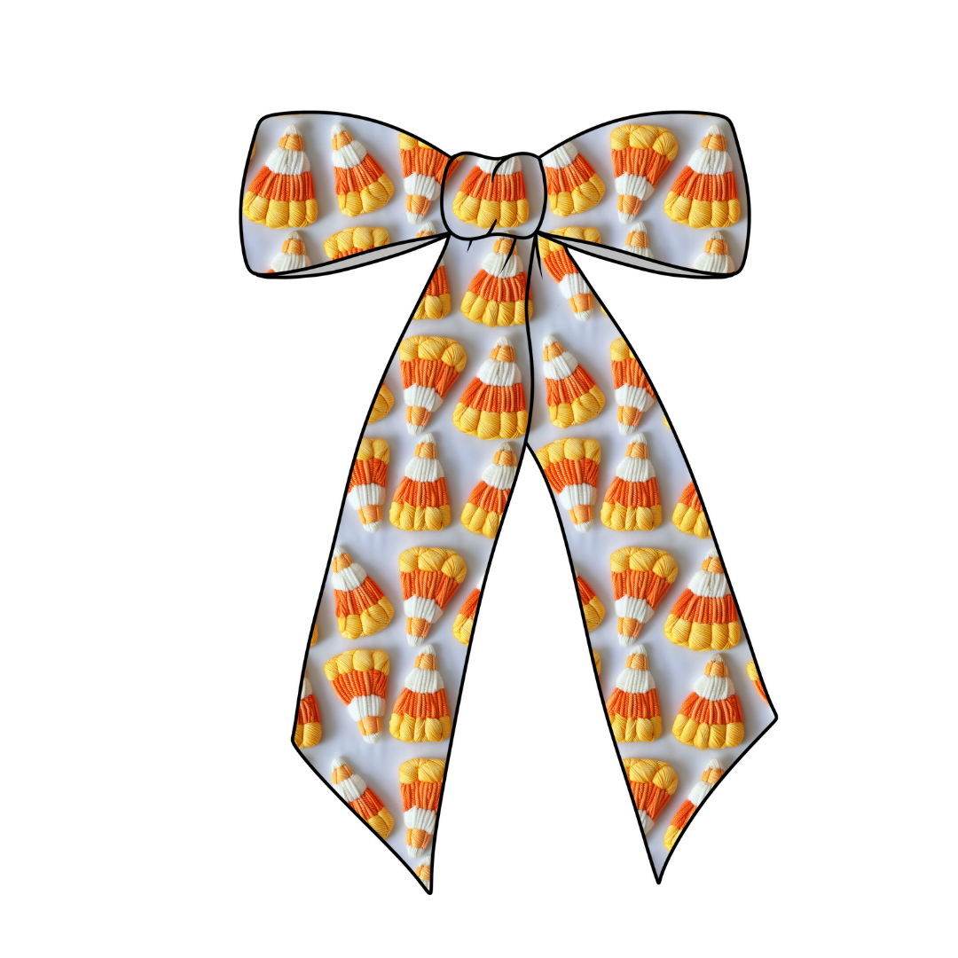 Candy Corn Long Tail Fabric Bow