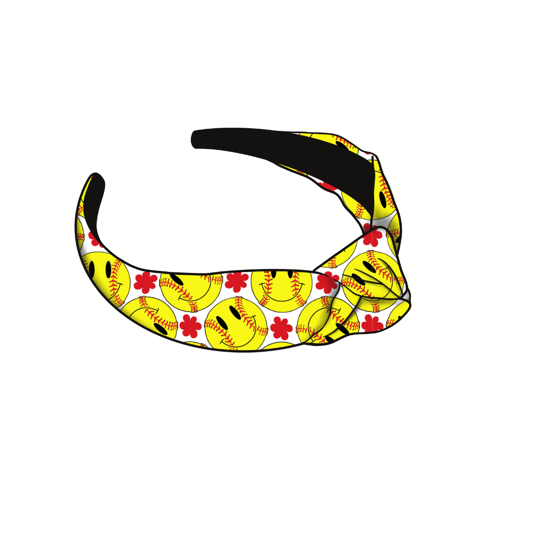 Softball Smiley's Knotted Headband