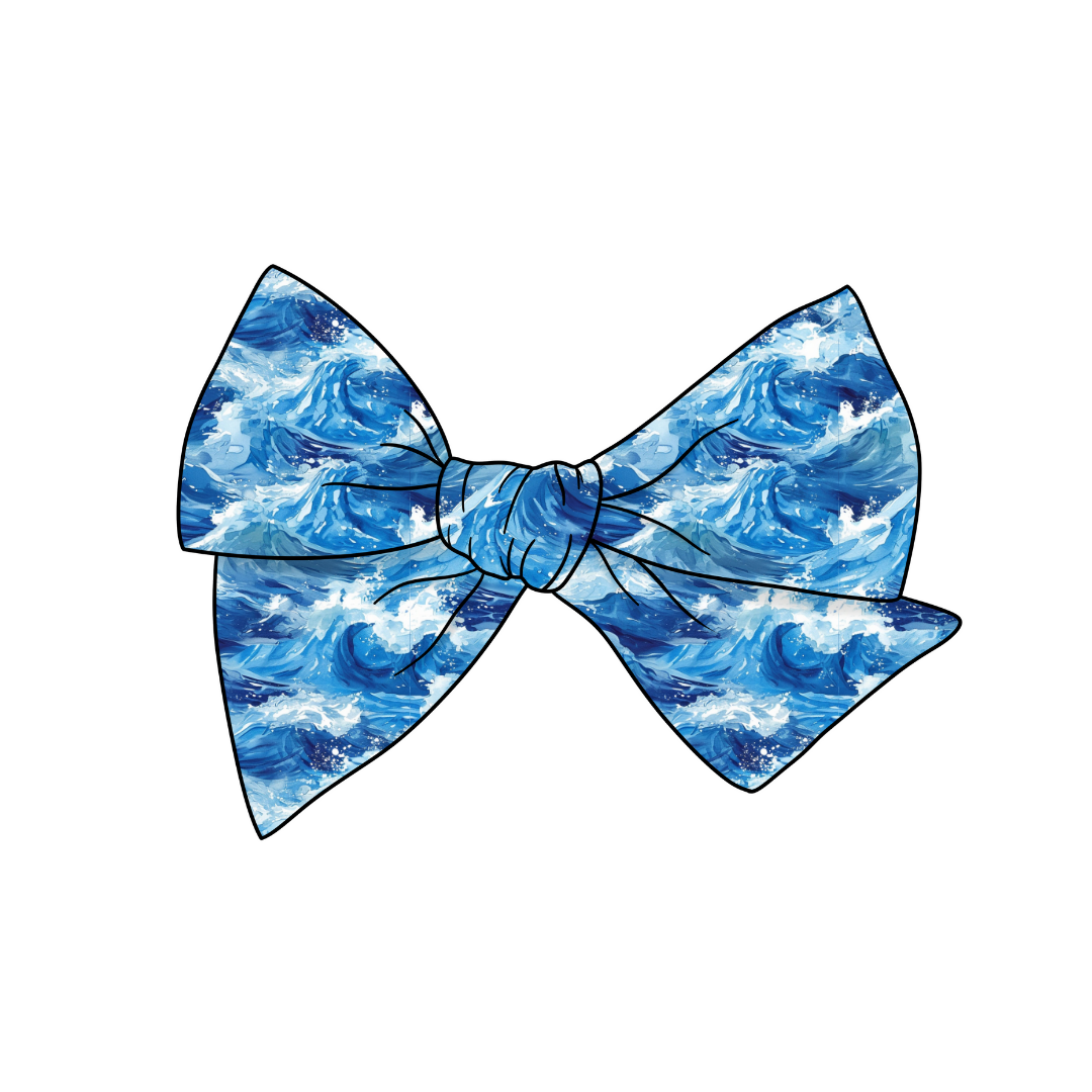 Watercolor Blue Water 5" Pre-Tied Fabric Bow