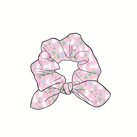 Hoppin' Good Time Hand Tied  Knotted Bow Scrunchie