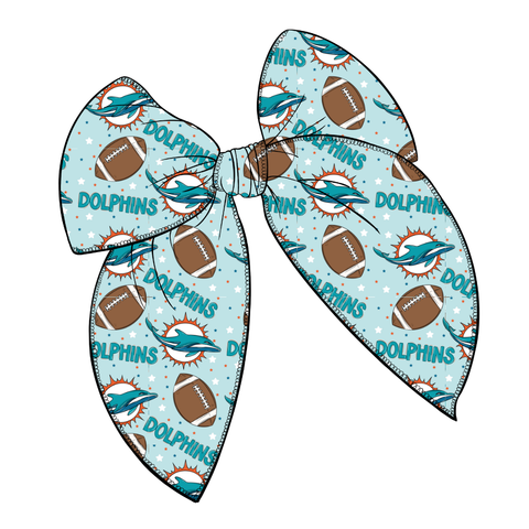 Dolphins Large Serged Edge Pre-Tied Fabric Bow