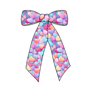 Hearts on Hearts Long Tail Fabric Bow