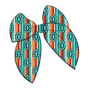 Turquoise & Serape Large Serged Edge Pre-Tied Fabric Bow