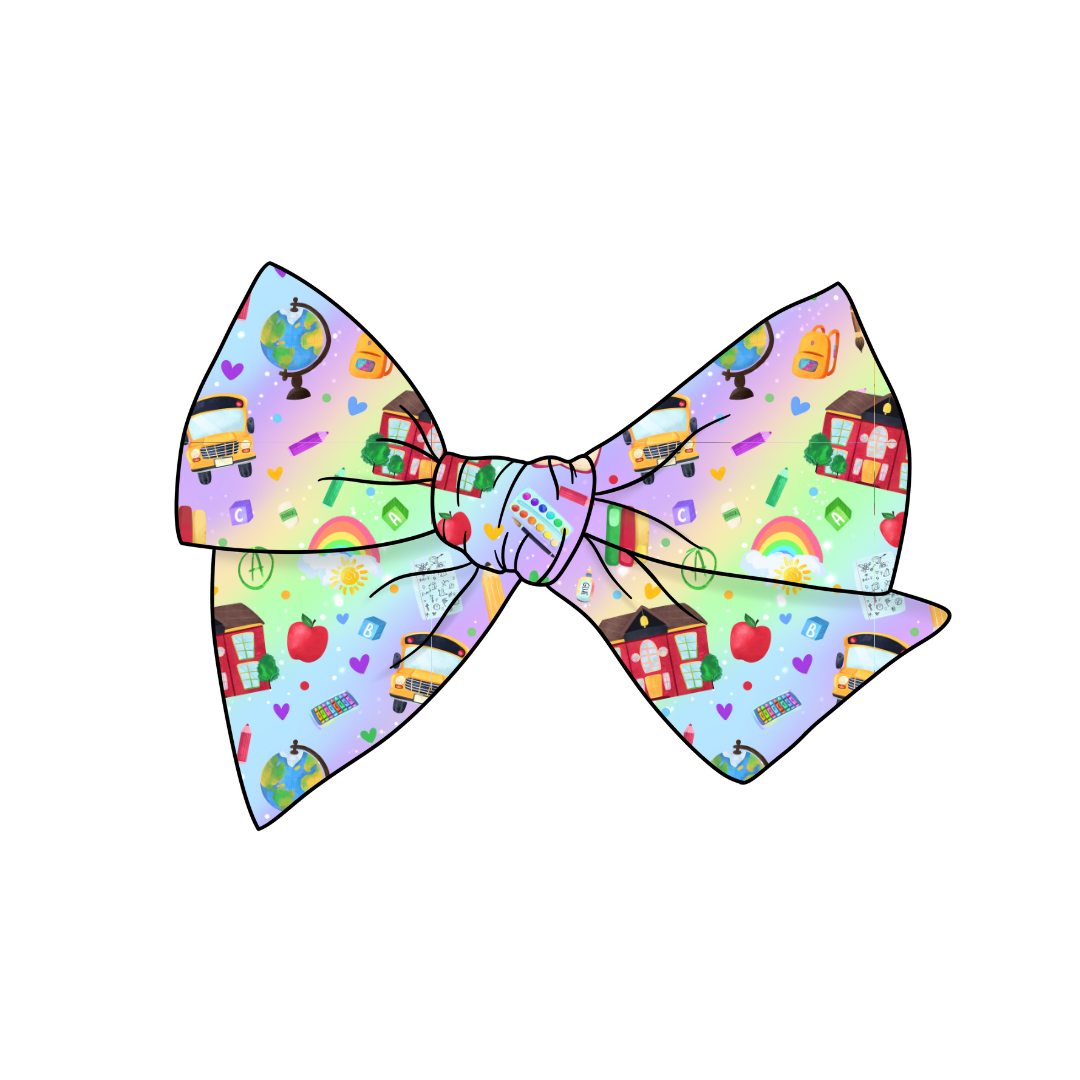 Ombre Rainbow School 5" Pre-Tied Fabric Bow