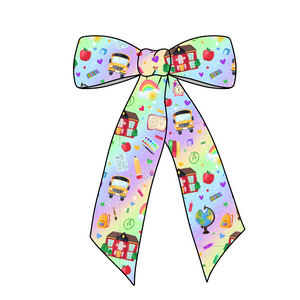 Ombre Rainbow School Long Tail Fabric Bow