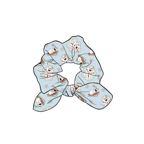 Snowman Snow Day Hand Tied Knotted Bow Scrunchie