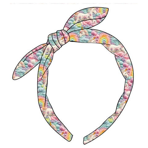 Embroidered Like Pastel Sunshine & Dreamy Unicorns Hand Tied Knotted Bow Headband