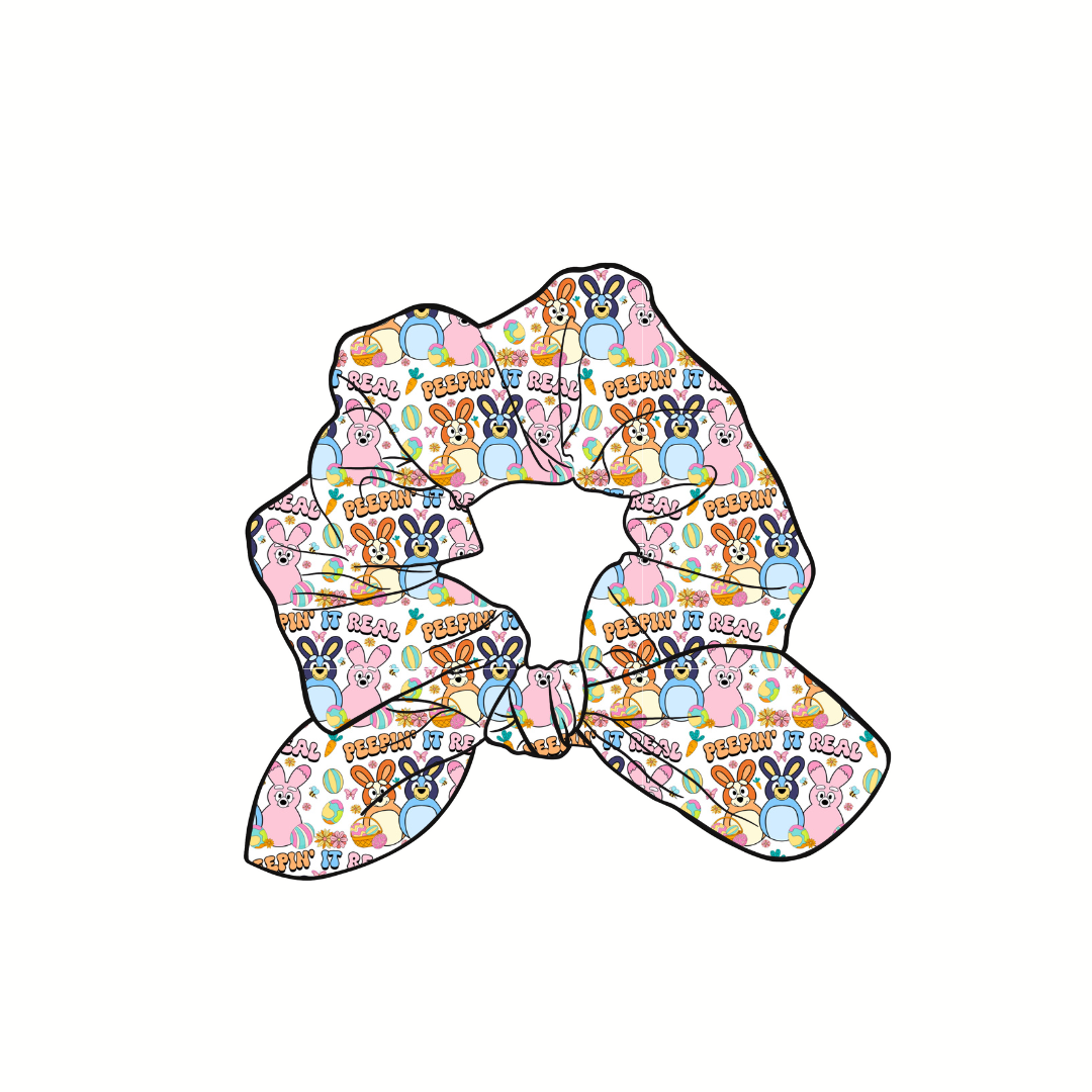 (Pre-Order) Peepin' it real! Hand Tied  Knotted Bow Scrunchie