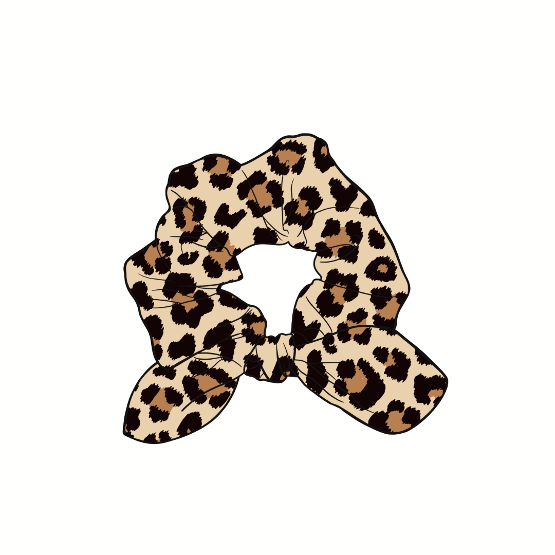 Lovely Leopard Hand Tied  Knotted Bow Scrunchie