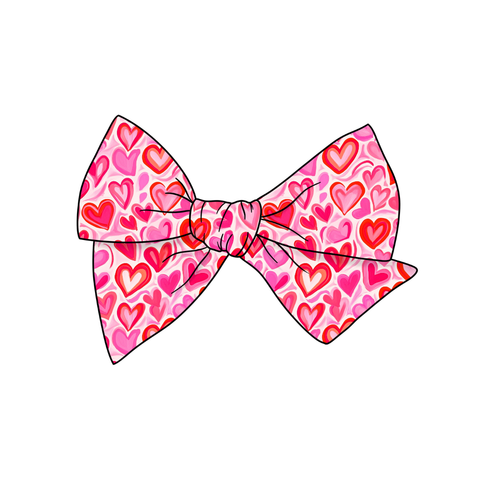 (Pre-Order) Watercolor V-Day Hearts 5" Pre-Tied Fabric Bow